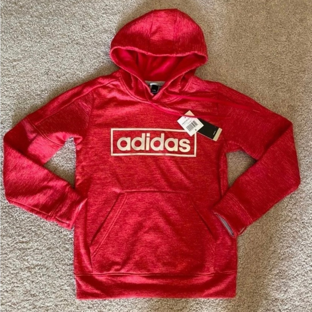New Adidas Linear Hoodie womens small red pink sweatshirt